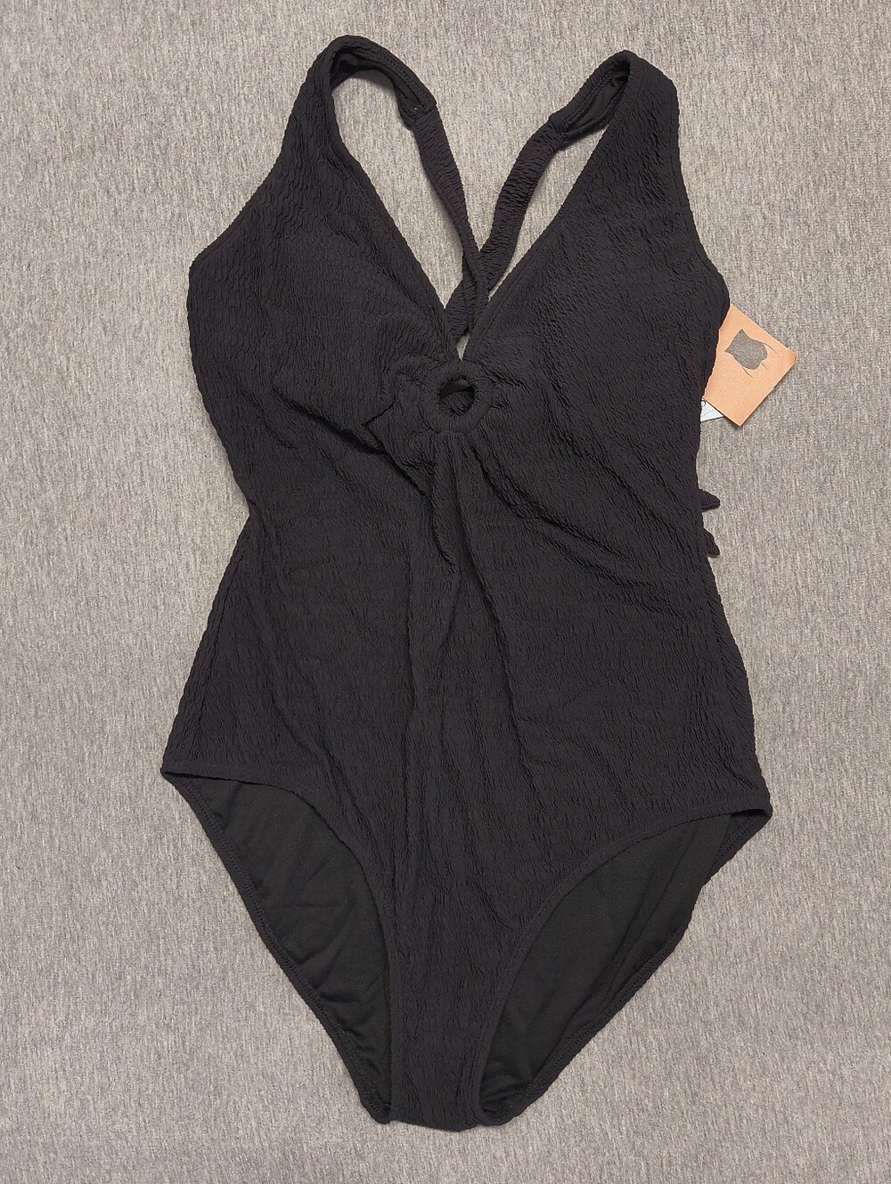 Shade & Shore Crinkle Plunge Full‑Coverage One‑Piece Swimsuit – Black XL NWT